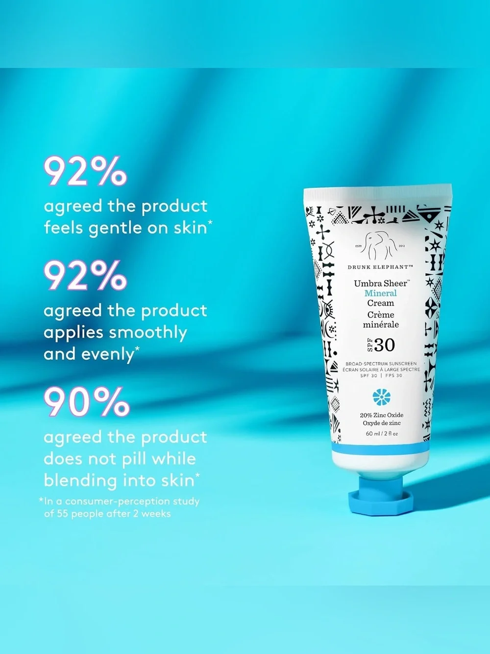 Drunk Elephant Umbra Sheer Mineral Cream SPF 30- light pink tint, sensitive skin